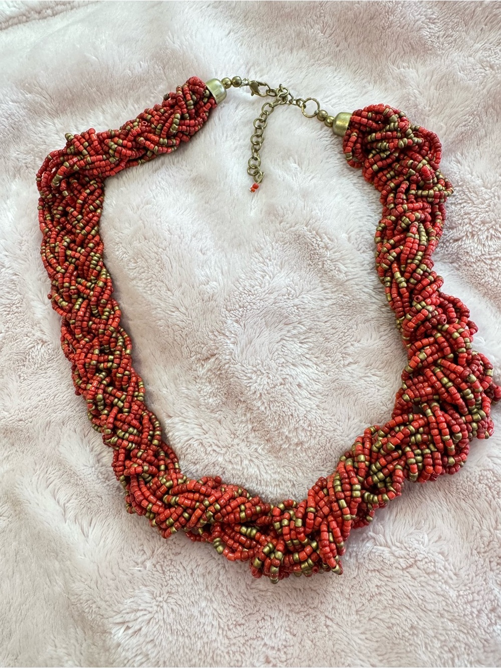 Vintage Handcrafted Red Beaded Twisted Necklace - Women's Jewelry